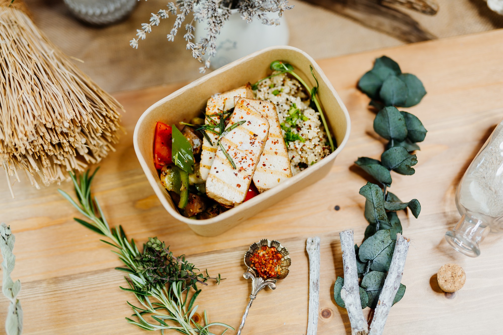 ready meal bowl with herbs